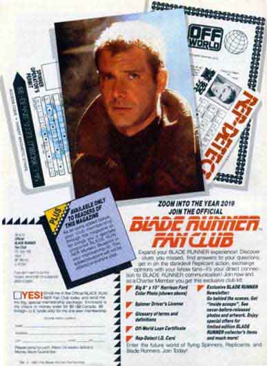 The fan club ad from the 1982 Official Blade Runner Magazine.